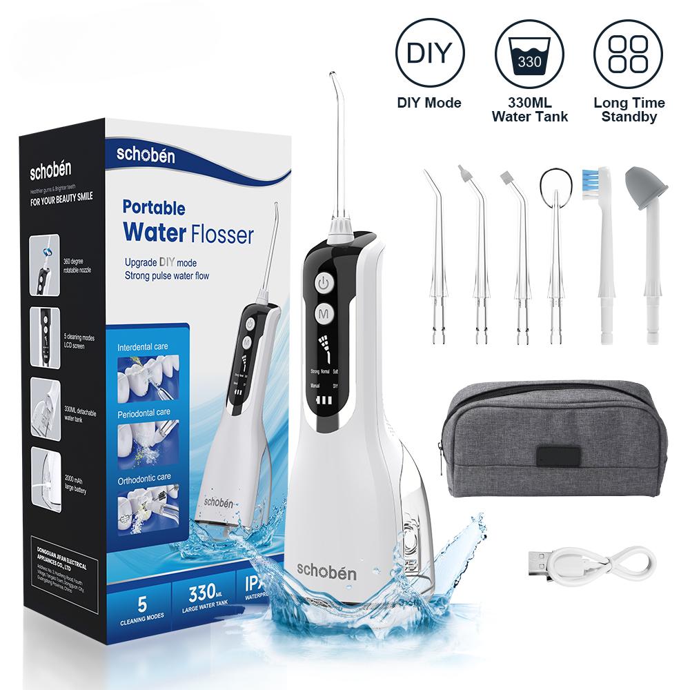 Portable Oral Irrigator USB Rechargeable Water Flosser Dental Water Jet 330ML Water Tank IPX7 Waterproof Teeth Cleaner