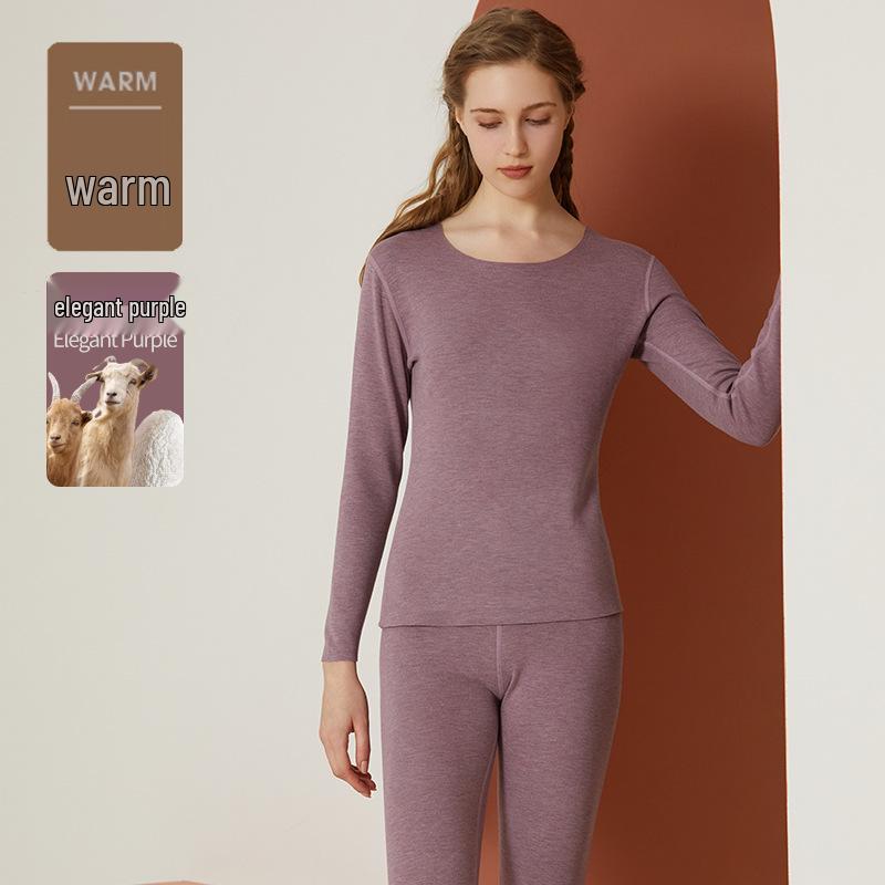 Women's Cashmere Silk Seamless Warm Underwear Set - Fleece-Lined Base Layer for Autumn and Winter