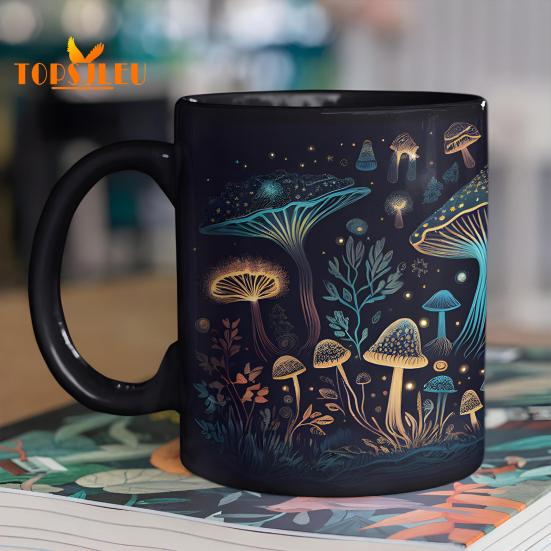Кофейная кружка с грибом, 350 мл, с ручкой, термостойкая черная керамика, пищевая, многофункциональная чашка для чая, молока, воды, подарок на день рождения для любителей грибов