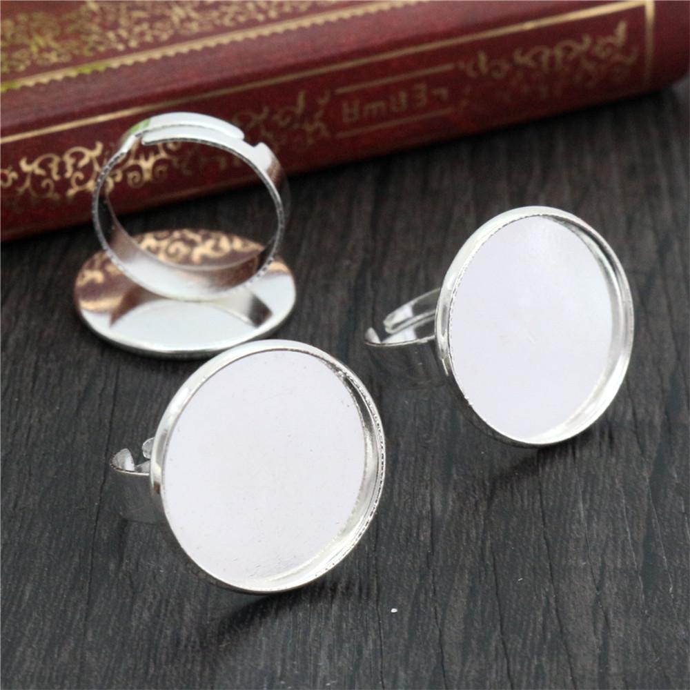 12mm 20mm 25mm 10pcs 4 Colors Plated Adjustable Ring Settings Blank/Base,Fit 12-25mm Glass Cabochons,Buttons Ring Bezels
