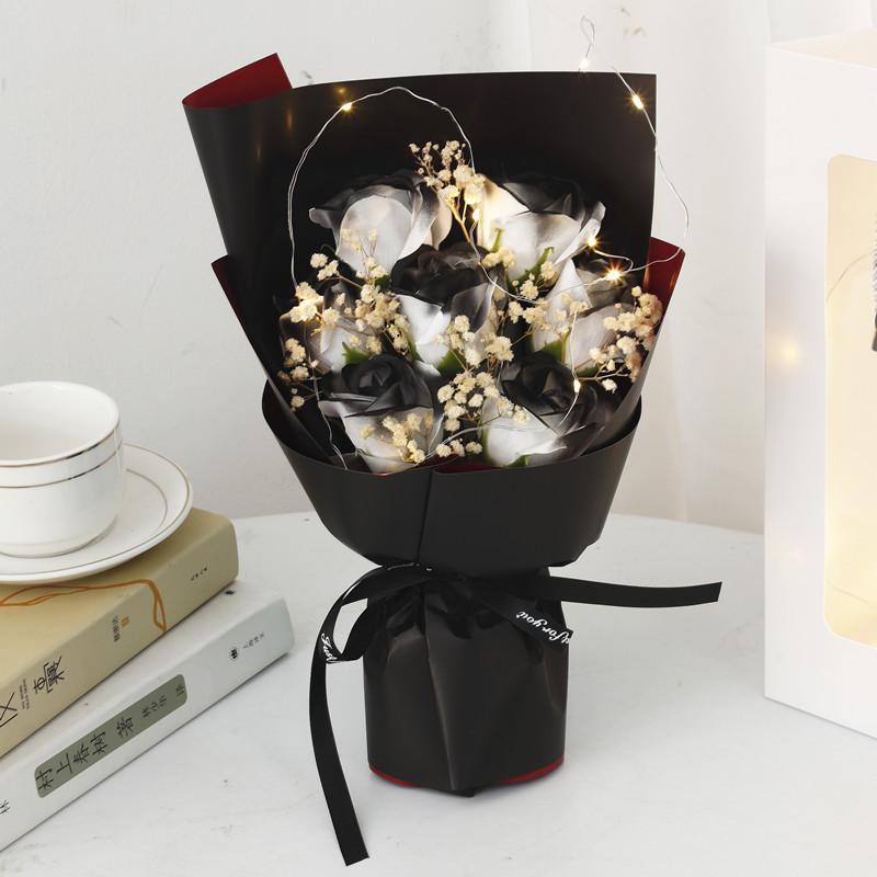 520 Creative Icy Blue Rose and Gypsophila Soap Flower Bouquet for Teacher's Day