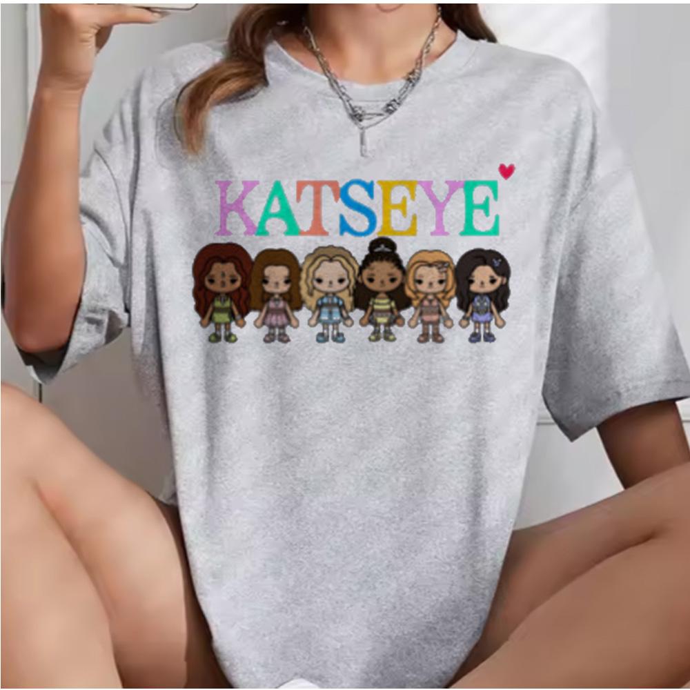 Katseye Прекрасный Хаос Розово-серые Футболки Kpop Футболка Женская и Унисекс Оверсайз Футболка Графическая Футболка с Коротким Рукавом Унисекс Топы