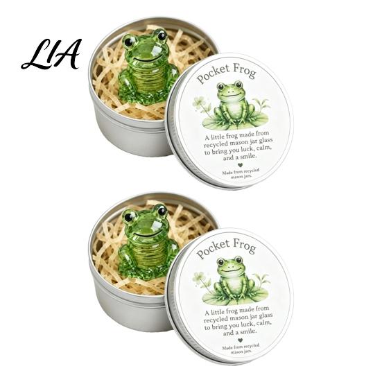 Unique Gift for Friends Whimsical Recycled Pocket Frog, Mini Frog in Tin Box, Small Buddy Christmas Animal Figurines, Cute Luck Pet Office
