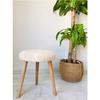 Hornbeam Wooden Retro Foot Decorative Cream Plush Pouf Stool Bench Sofa Chair