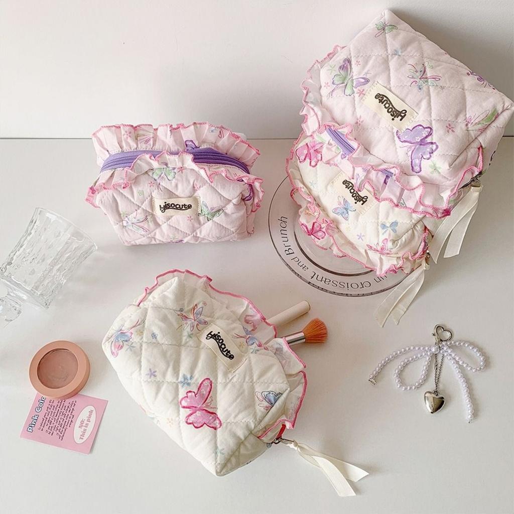 Кружевная косметичка с принтом бабочек, большой вместимости, кружевной пенал, милые сумки для хранения, для женщин