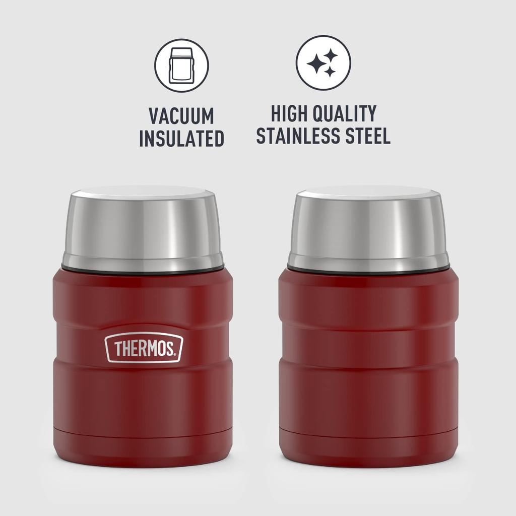 Термос нержавеющая сталь King вакуумная банка для еды с ложкой 16 унций Rustic Red