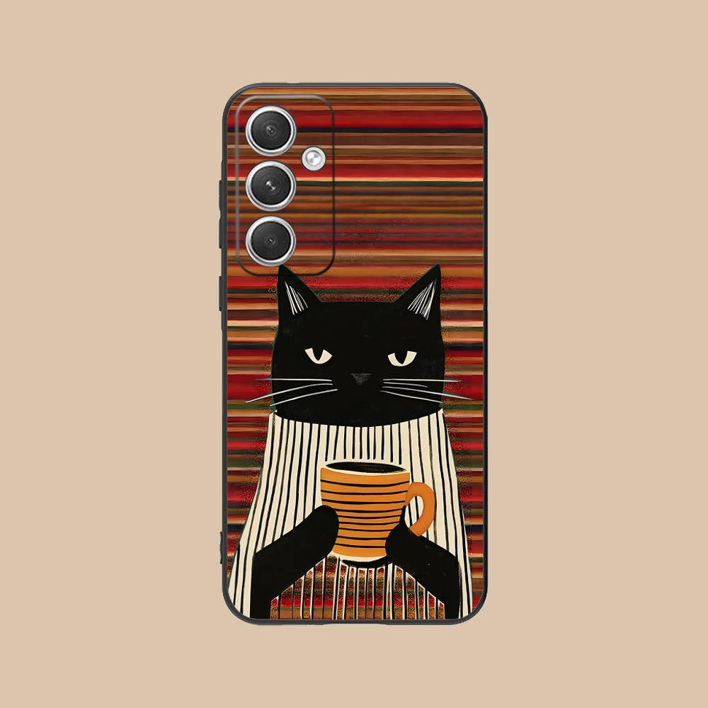 Милый Кофе-Кот Матовый ТПУ Чехол для Мобильного Телефона для Samsung Galaxy S26 S25 S24 S23 S22 S21 S20 Note20 Plus FE Ultra Цветной Чехол