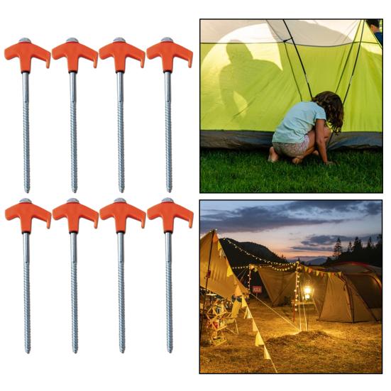 8Pcs Tent Stakes Heavy-Duty Metal Camping Stakes Threaded Anchors Set Up with Drill Hammer Superior Grip Tent Pegs On