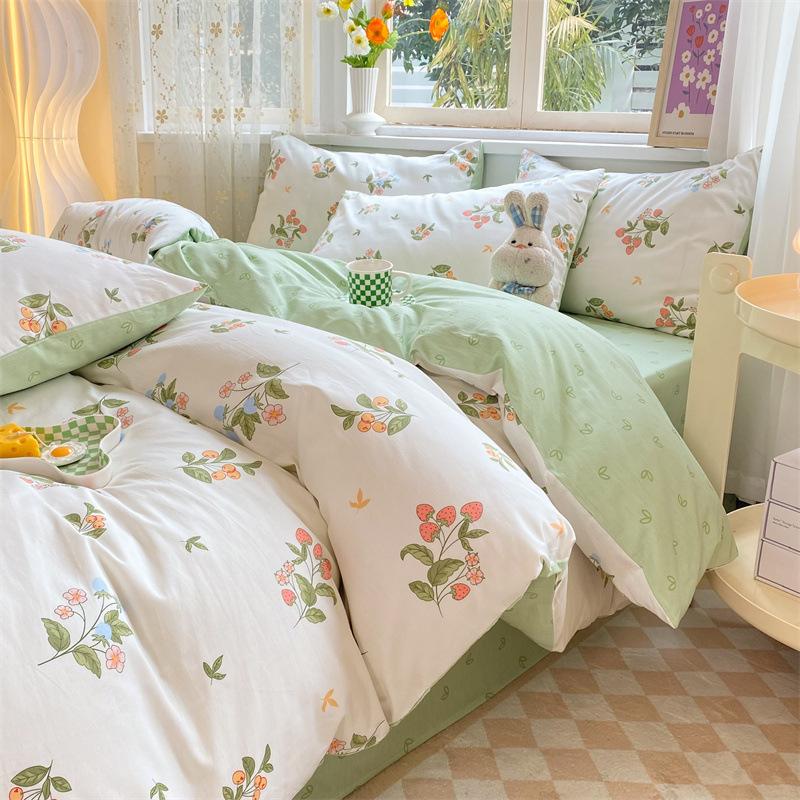 Комплект из четырех предметов из чистого хлопка, 60 штук, небольшой свежий комплект из трех предметов для спальни, осенне-зимний утолщенный пододеяльник, простыня