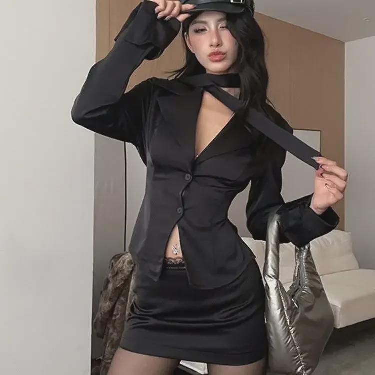 Женская рубашка с воротником из атласной ленты — весна 2024 г. Стиль французский шик