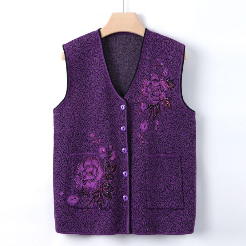 Grandma Clothing Autumn Thin Vest Women's Knitted Cardigan Vest Middle-aged Knitted Sweater Vest Jacket Mother Autumn Clothing