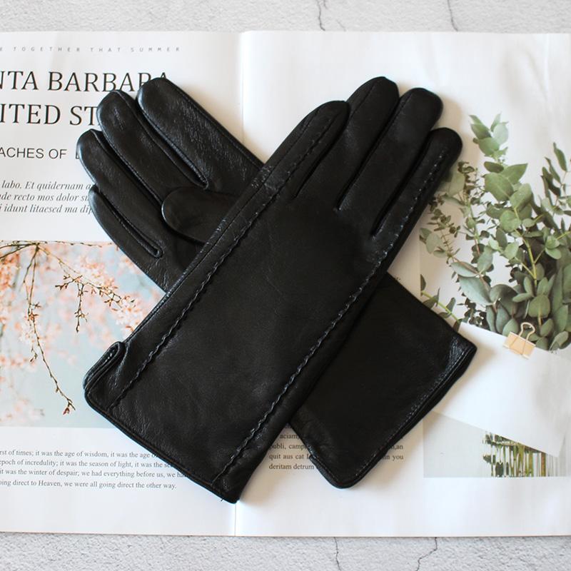 Кожаные перчатки женские стиль с металлической пуговицей бархатная подкладка теплые осенне-зимние бесплатная доставка перчатки из овчины