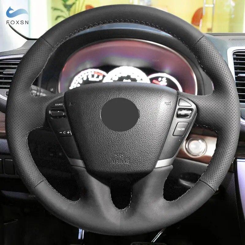 Car Steering Wheel Cover For Nissan Teana Murano Z51 Elgrand Quest 2013 Black Perforated Microfiber Leather W/ Needles & Threads