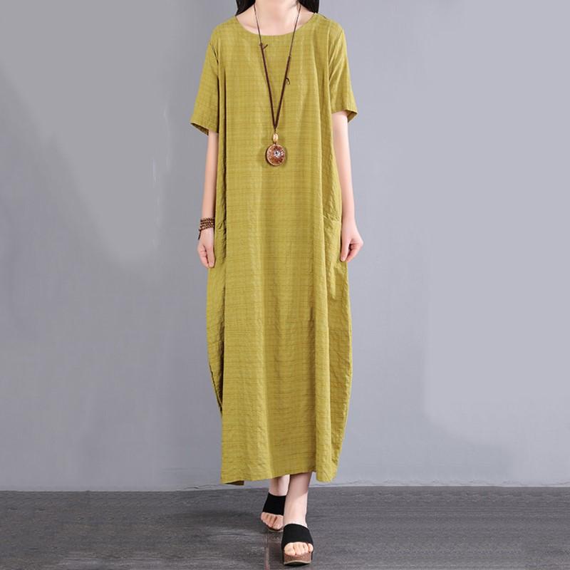 Новое хлопковое винтажное клетчатое платье больших размеров с коротким рукавом для женщин, повседневное свободное длинное летнее платье