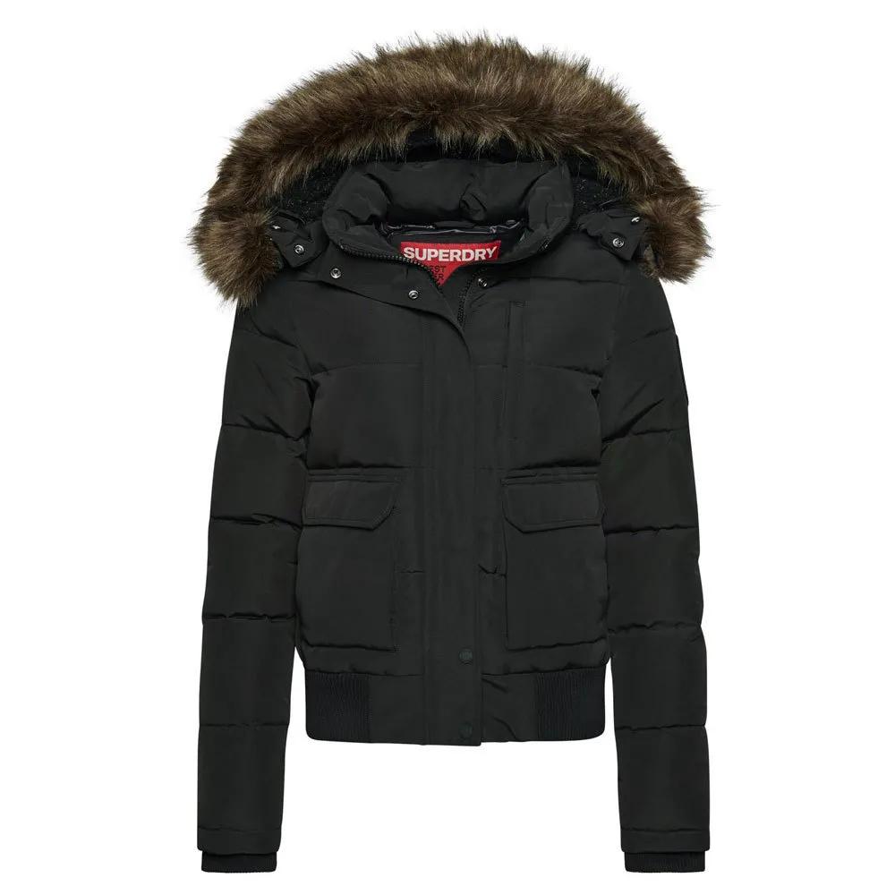 Superdry puffer-bomber jacket hooded borg-lined hood black