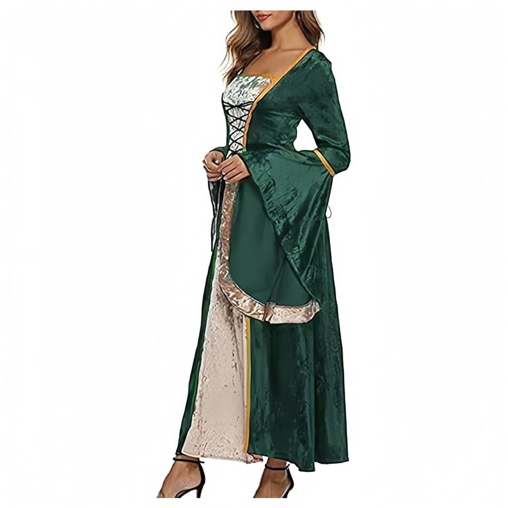 Женское расклешенное платье с длинными рукавами в стиле ретро из золотого бархата