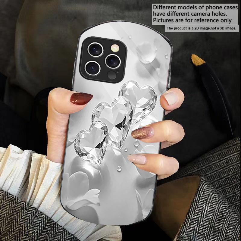 Цветочное Сердце Розовое Для iPhone 16 15 14 Pro 13 Plus 12 mini 11 13Pro Max XR X S 7 8 6 Эллиптический Закаленное Стекло Чехол для Телефона