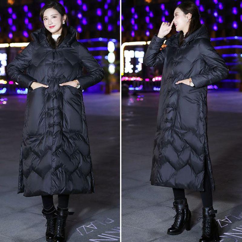 Длинный пуховик в стиле ретро с литературным принтом, хлопковая куртка с капюшоном, удлиненная толстая свободная ветровка с разрезами