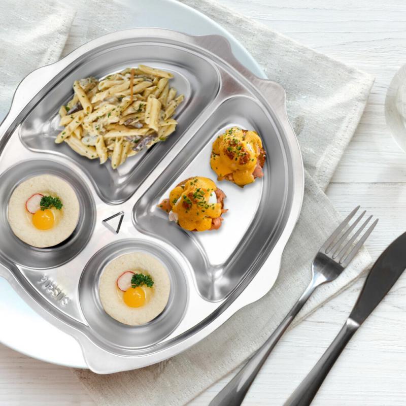 Stainless Steel Snack Plate Toddlers Divided Silver 1pc