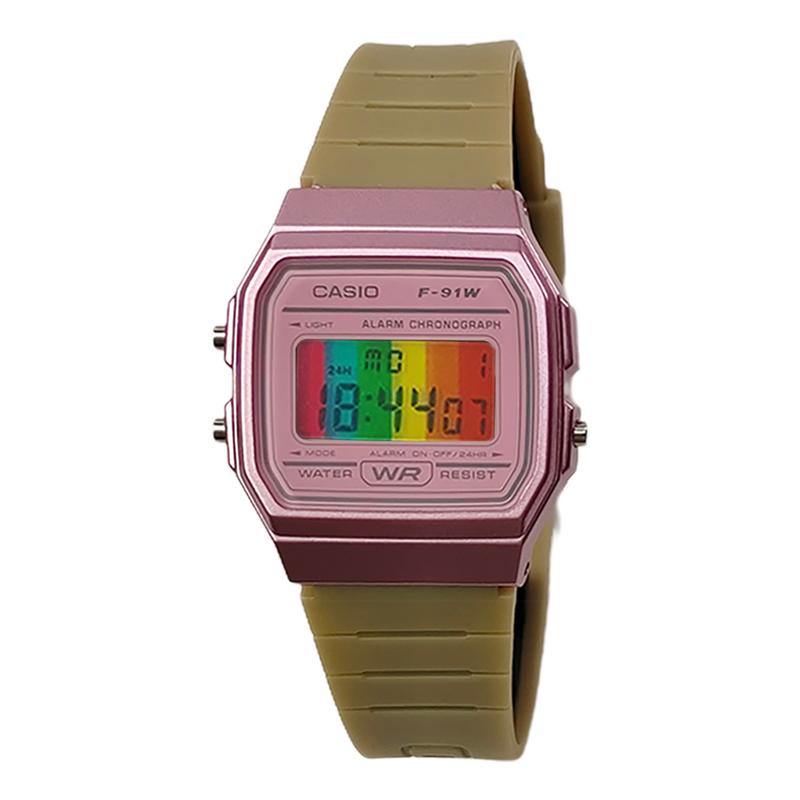 Casio Индивидуальные часы модифицированная серия цветное зеркало розовый пластиковый корпус водозащита для жизни классические ретро маленькие квадратные часы F-91WS-4 F-91WS-4