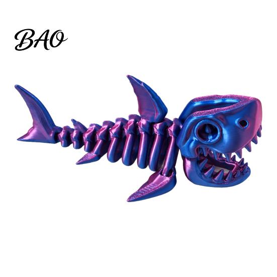 Unique Collectible Shark Figurine 3D Printed Articulated Skeleton Figurine, Pearlescent Flexible Joint Desktop Ornament for Kids Bone Toy, Fidget Desk