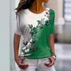 Летняя мода Цветочные Асимметричные Цветные Блоки Круглый Вырез Короткий Рукав С Принтом Женские Футболки