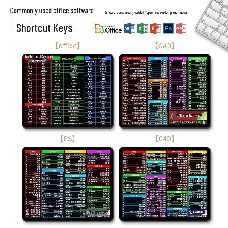 Очень большой коврик для мыши с коллекцией горячих клавиш и подставкой для запястья для офисного стола