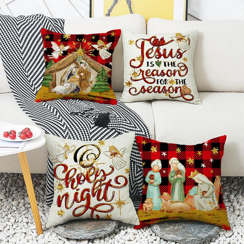 New Winter Linen Printed Pillow Case Christmas Holiday Sofa Decoration Home Pillow