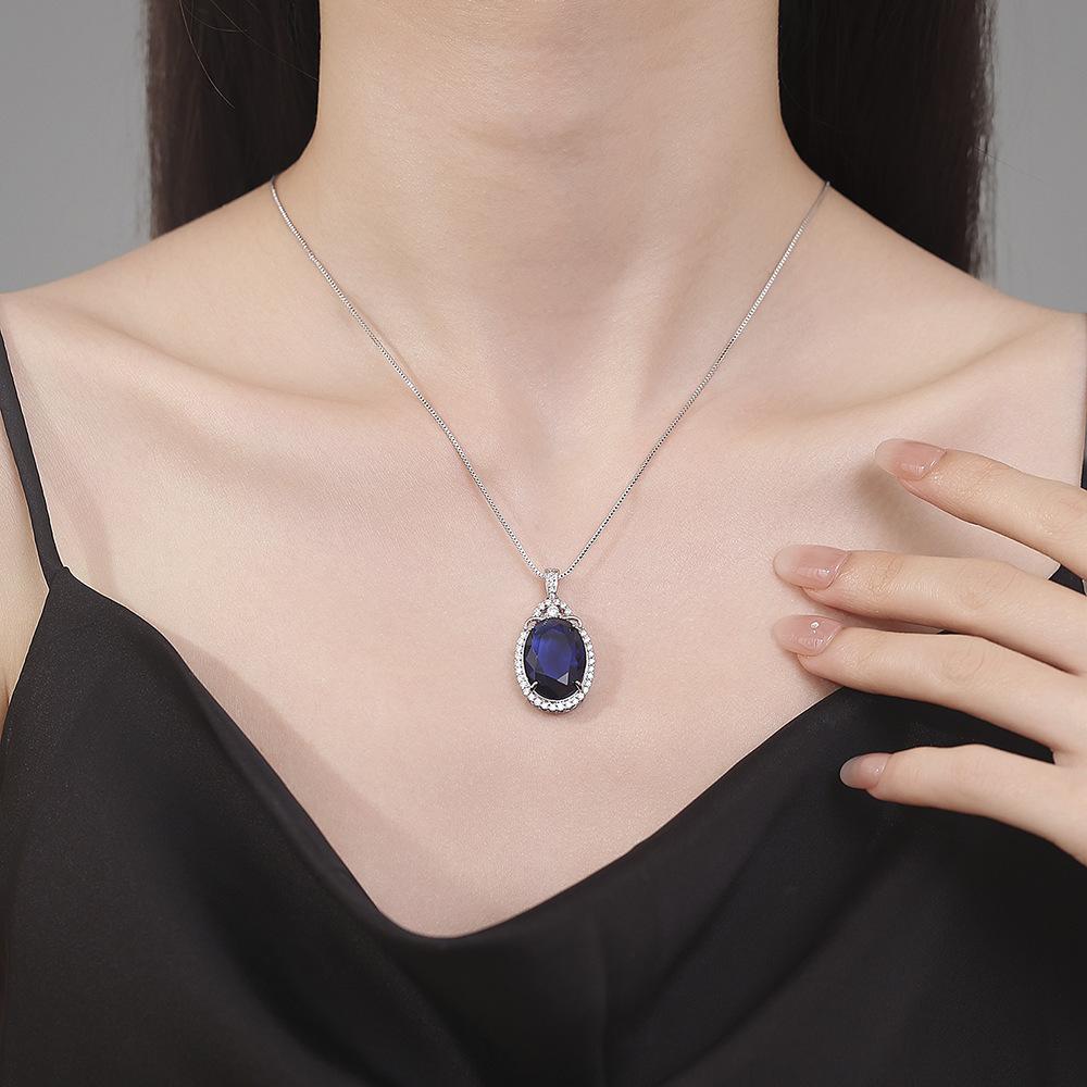925 Sterling Silver Retro Fashion Blue Zircon Full Diamond Necklace Party Birthday Anniversary Wedding Gift
