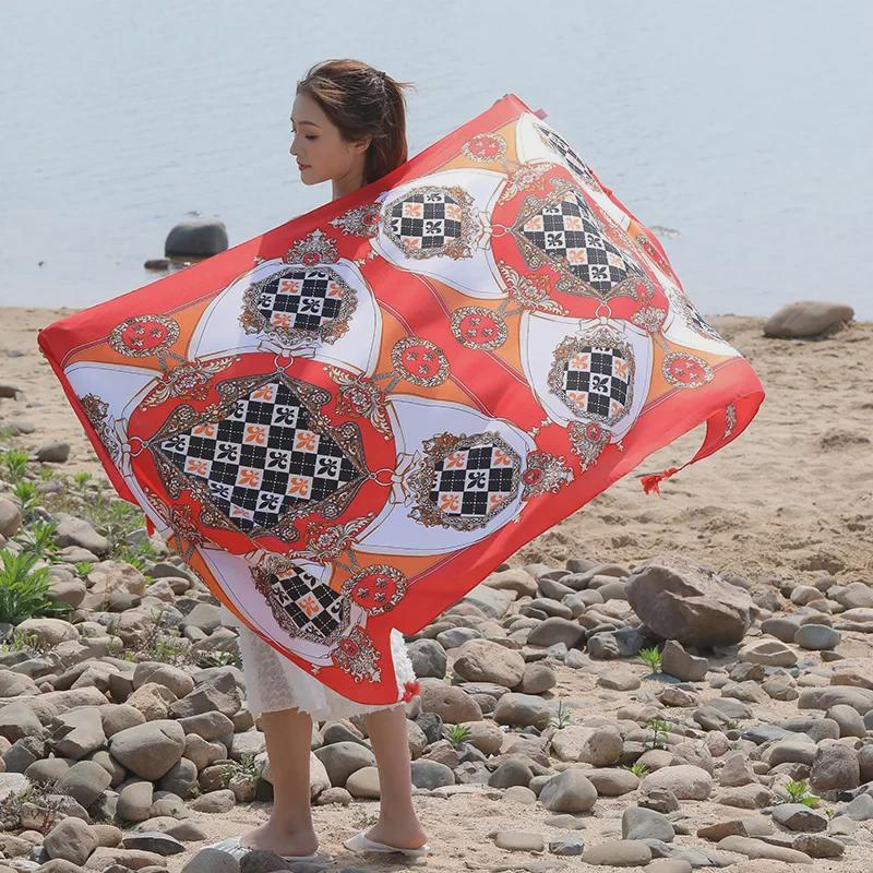 Seaside Travel Cotton & Linen Scarf: Silk Print, Sunscreen Shawl