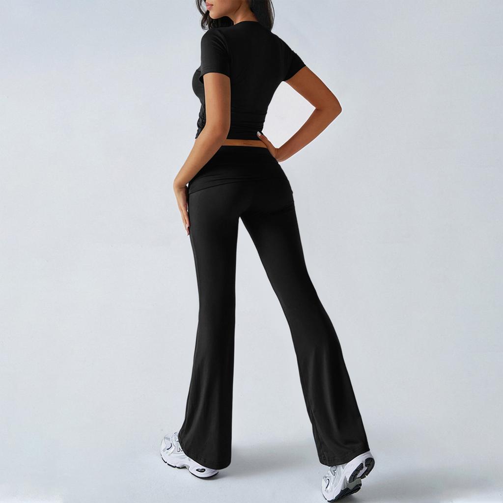 Женский повседневный топ и брюки однотонного цвета, модный комплект из двух предметов