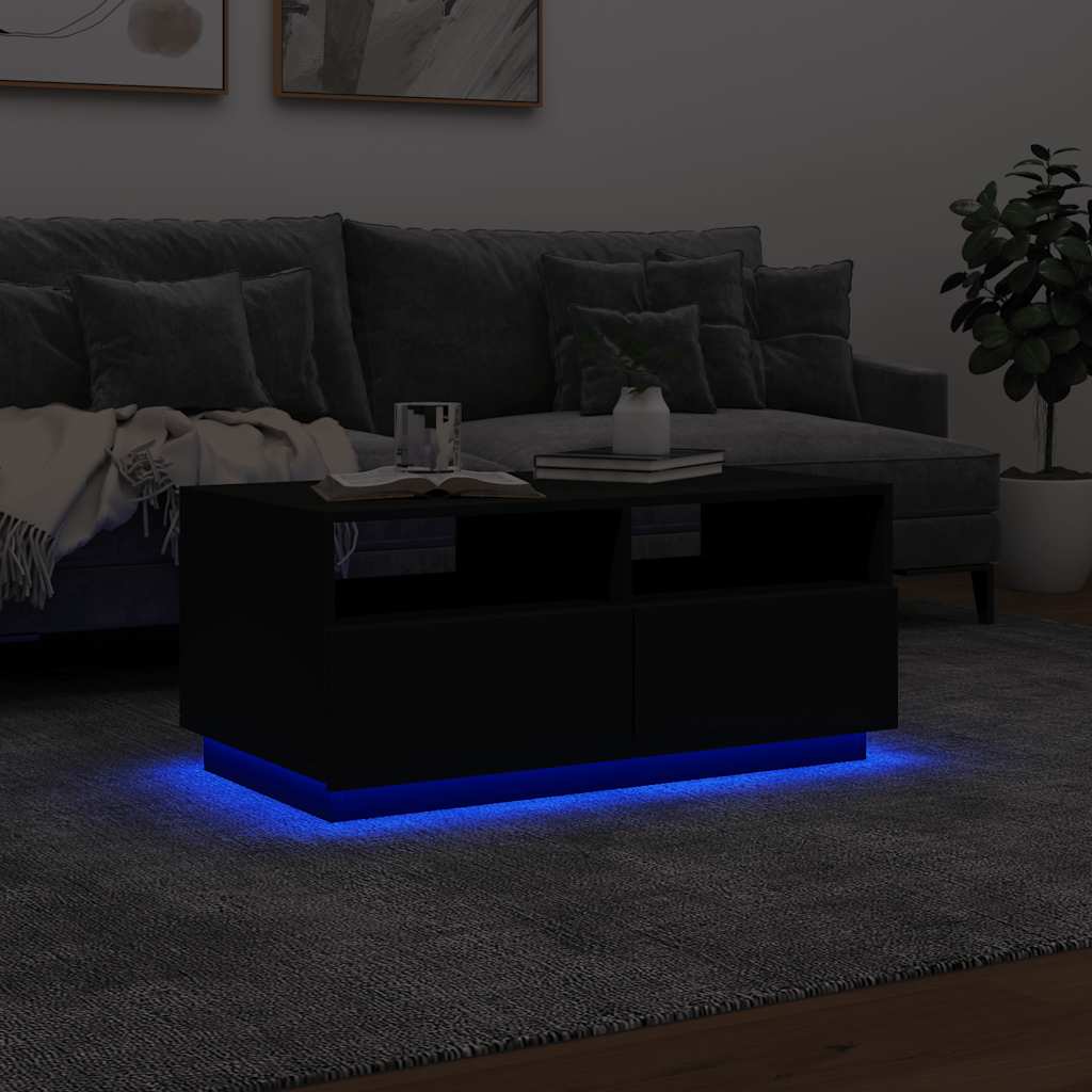 LED Coffee Table Black 90 x 49 x 40 cm