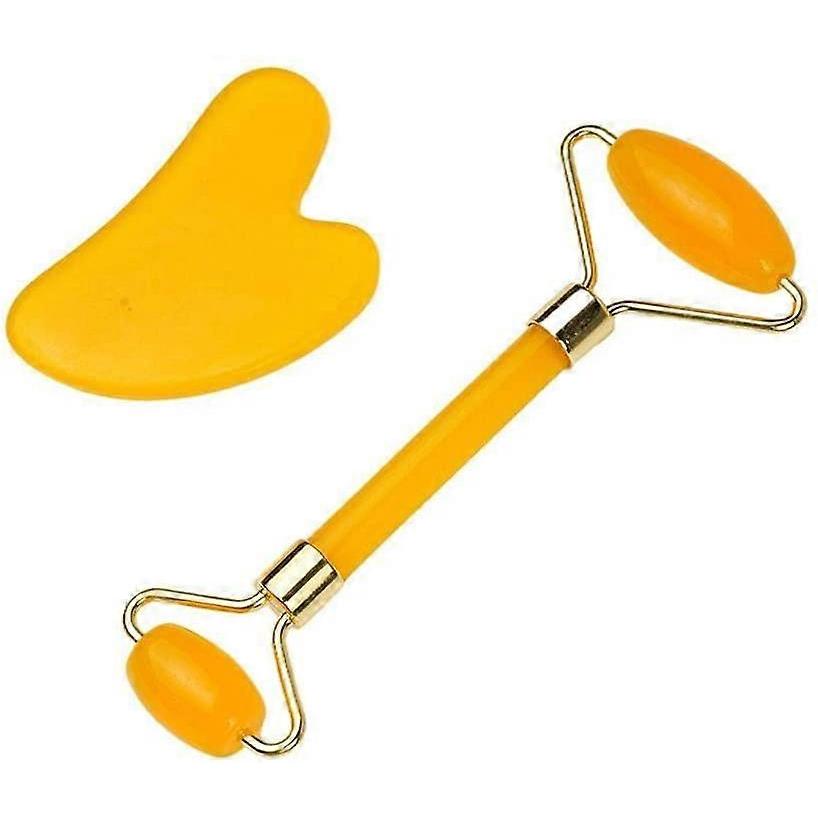 2pcs Jade Facial Massage Roller Guasha Board Gua Sha Scraper Set Face Lifting Up Roller Stone Body Muscle Relaxing and Relieve Massager Beauty Skin Ca