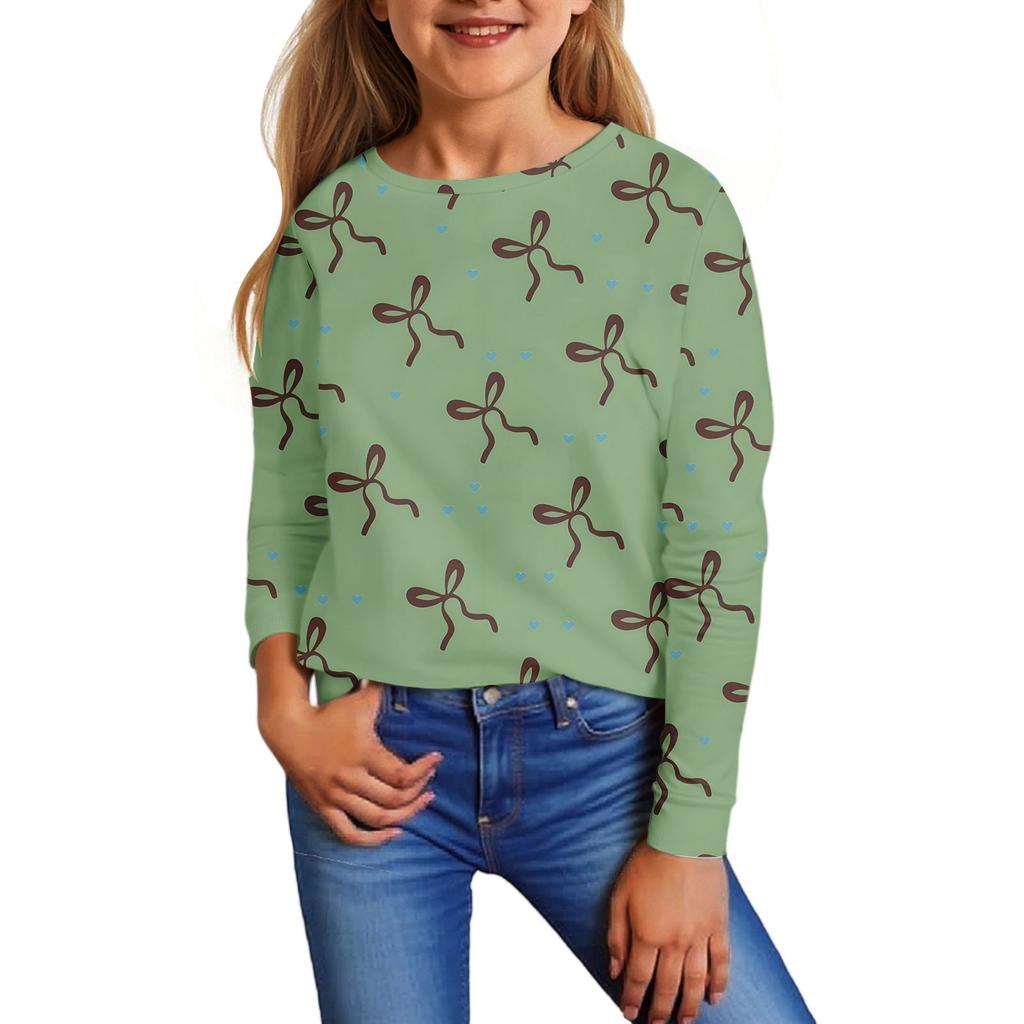 Детские топы с длинным рукавом, повседневная футболка с принтом, пуловер с круглым вырезом, блузка