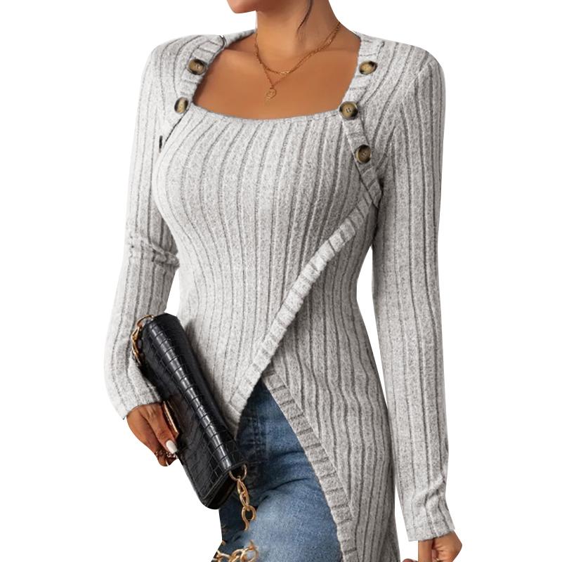 ZANZEA Женская повседневная тонкая блузка с квадратным воротником и длинным рукавом, нерегулярный подол