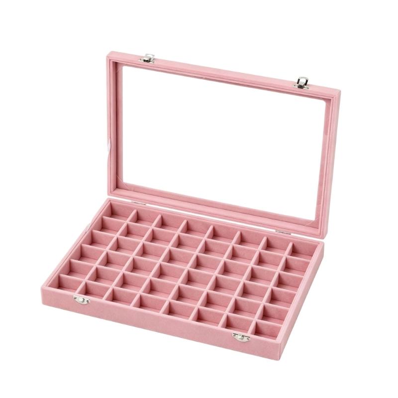 Soft-Lined Jewelry Storage Tray with 48 Sections, Adjustable Dividers, and Clear Cover for Dresser or Drawer Storage