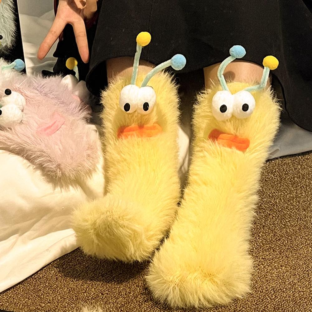 1 Pair Funny Ugly Cute Socks With Big Eyes Autumn Winter Plush Floor Socks Couple Sleep Sock Fuzzy Socks Christmas Gifts