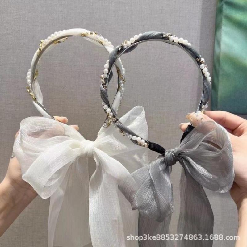 Summer Braid Headband Girl Pearl Headband Streamer Tie Hair Fashion Headband