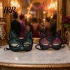 Breathable Halloween Mask Cat Half Face Mask, Glitter Venetian Masquerade Ball Accessory Rhinestone Ear for Party Costume Cosplay