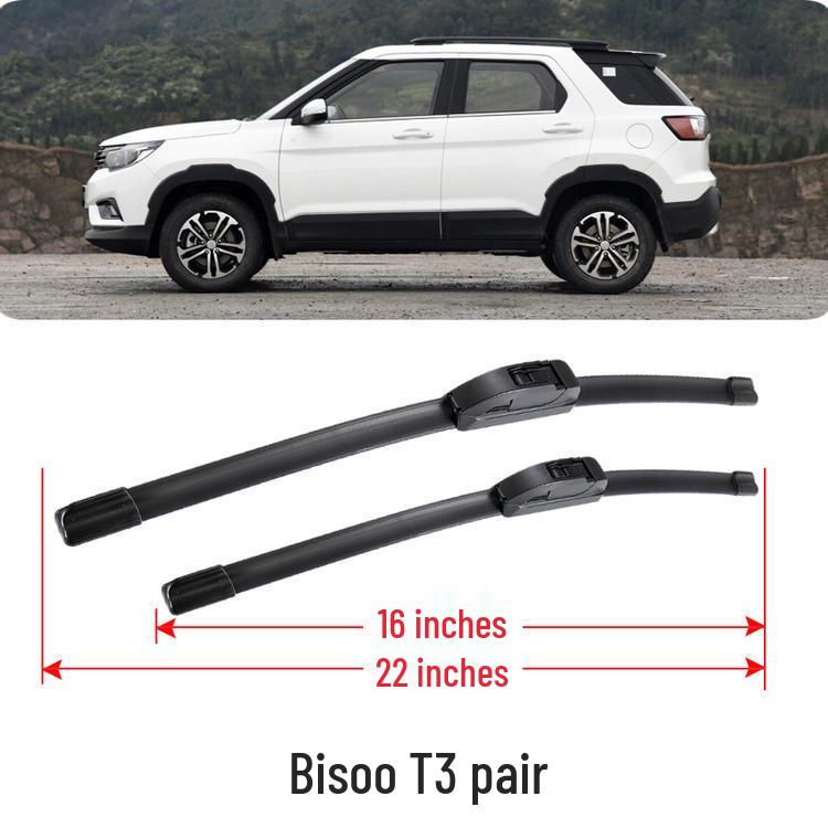 Bisu T3 Compatible Boneless Wiper Blade and Rubber Strip for Front and Rear