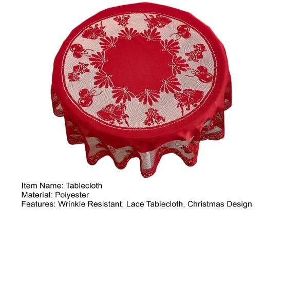 Рождественская скатерть Красное кружево Скатерть с Санта-Клаусом Устойчивая к складкам Круглая скатерть для дома, званого ужина, праздничного украшения