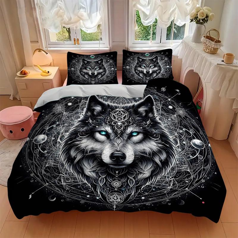3pcs Wolf Quilt Cover Set (1 Quilt Cover + 2 Pillowcases Without Pillow Core), High-Definition Printing for Home and Dormitory.J099