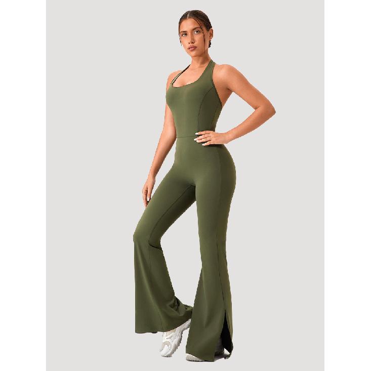 Костюм для йоги, цельные расклешенные брюки, женский телесный облегающий танцевальный фитнес-костюм, спортивный комбинезон для бега и подъема бедер