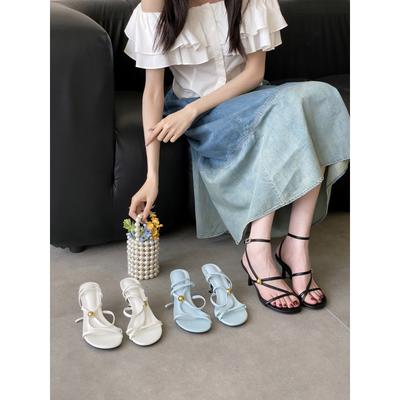 Весна 2025 новые туфли с круглым носком, тонким каблуком, высоким каблуком, темпераментные, тонкие, французская мода, сексуальная красота, женские сандалии с открытым носком