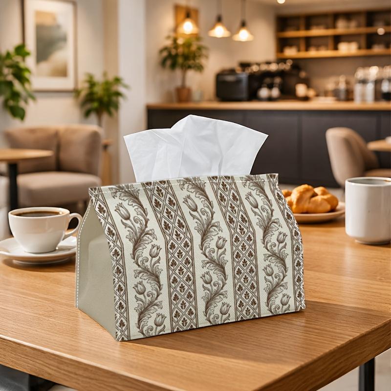 1pc Classical Sepia Floral Stripe Tissue Box - A Versatile Napkin Holder Crafted from Sturdy Polyester, Featuring a Classic Toile Design, Perfect for