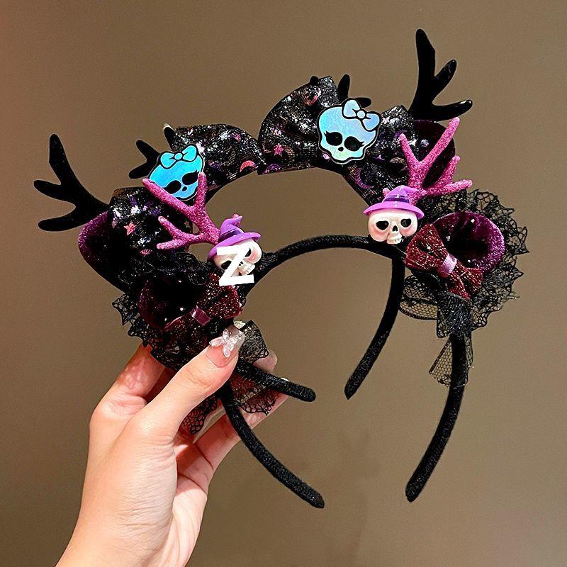 Halloween Witch Headband: Ghost Festival Dark Party Decoration with Skull, Pumpkin, and Funny Lace Bow Antlers Hair Accessories