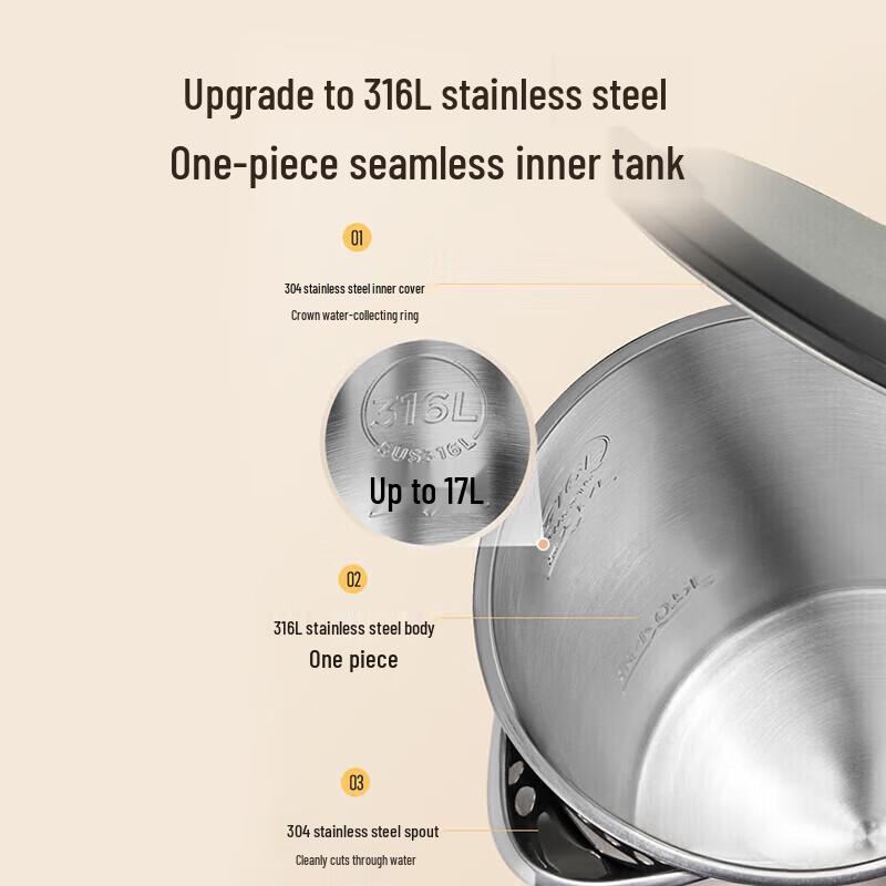 Midea Double-Layer Stainless Steel Electric Kettle 1.7L CN plug (adapter included)