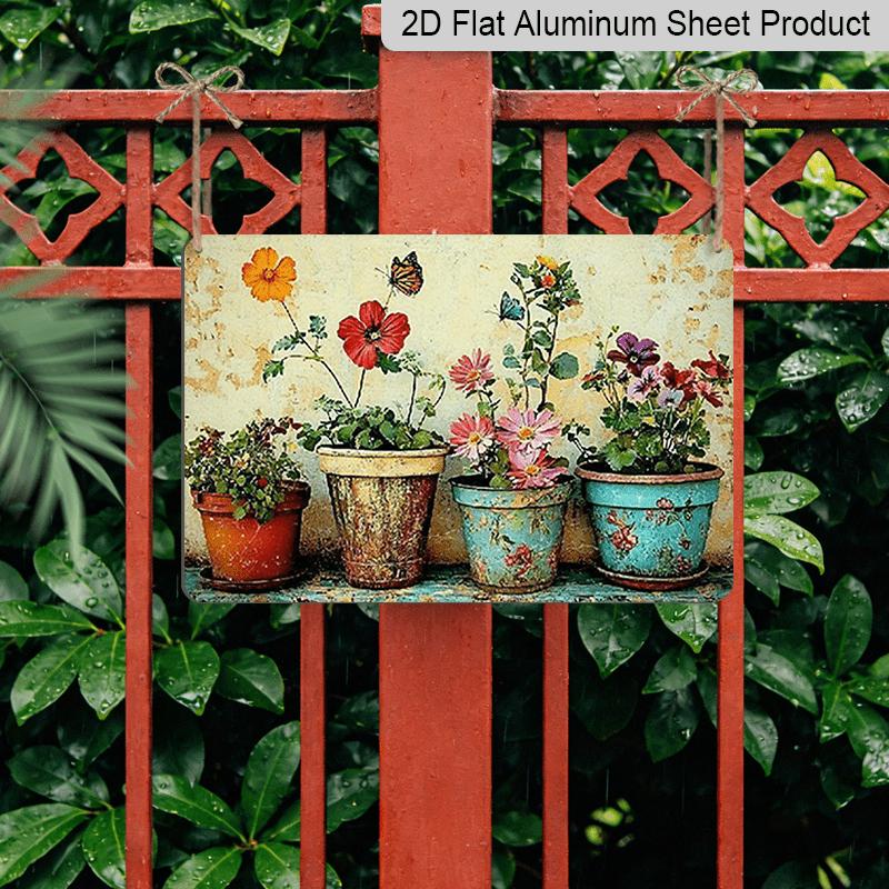 2D Flat 1pc Vintage Plant Garden Aluminum Sign, Rustic Wall Art Decor with Vibrant Floral Design - 7.87*11.8 Inches, No Electricity Needed, Perfect