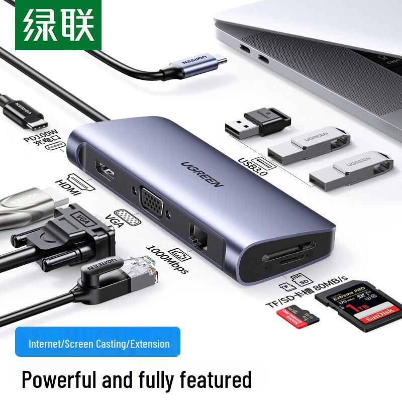 Ugreen 40873 USB-C 8-в-1 Многопортовая док-станция