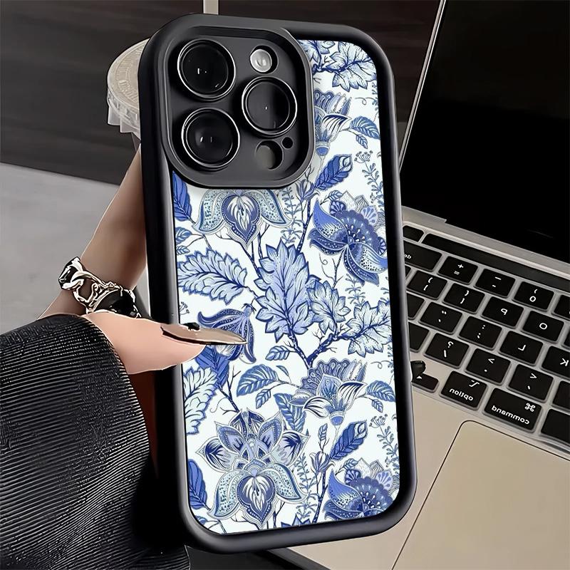 Чехол для телефона iPhone 17 Air 16E 15 16 Pro Max Сине-белый фарфоровый узор Чехол 14 Plus 13 12 Mini Мягкий корпус Силиконовый Забавный